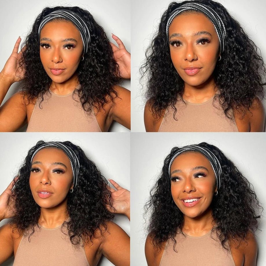 Headband Wig Human Hair Kinky Curly MYLOCKME No Glue Full Machine Made Brazilian Remy Human Hair Wigs For Women 180% Density - Kenner House Emporium