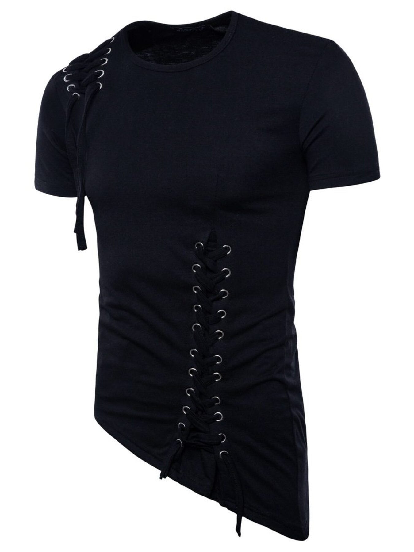Men's Lace - Up Asymmetric Hem T-Shirt - Kenner House Emporium