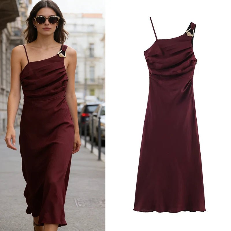 Women's Dress 2026 New Fashion Spring Summer Linen Asymmetric Midi Dress for Women Casual Chic Personality Dress - Kenner House Emporium