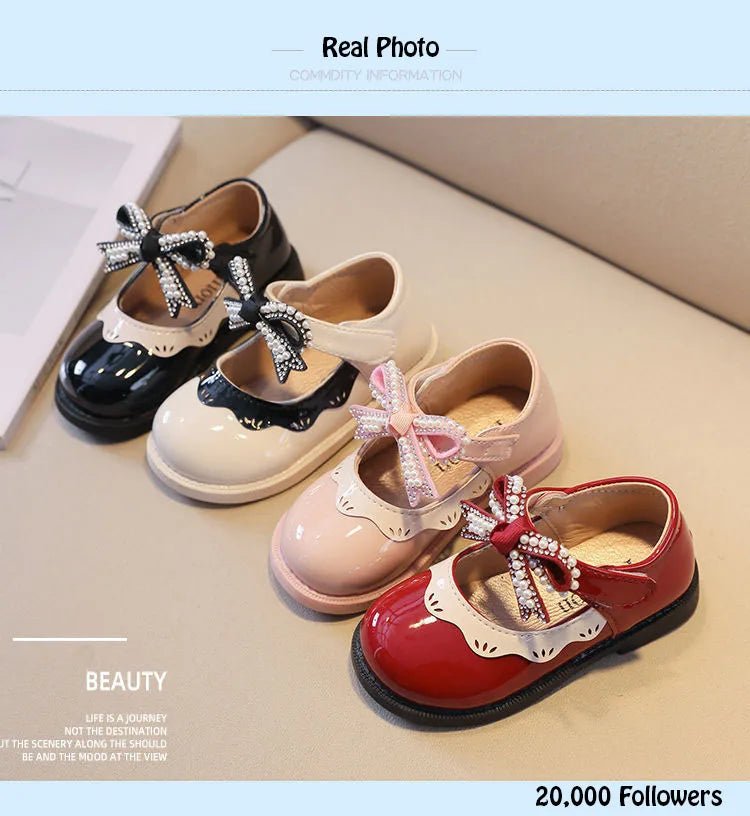 2024 Spring Summer Girl's Shoes Beading Bow - tie Baby Girl Shoes Crystal Princess Dress Shoes Bordered Children Footwear F02262 - Kenner House Emporium