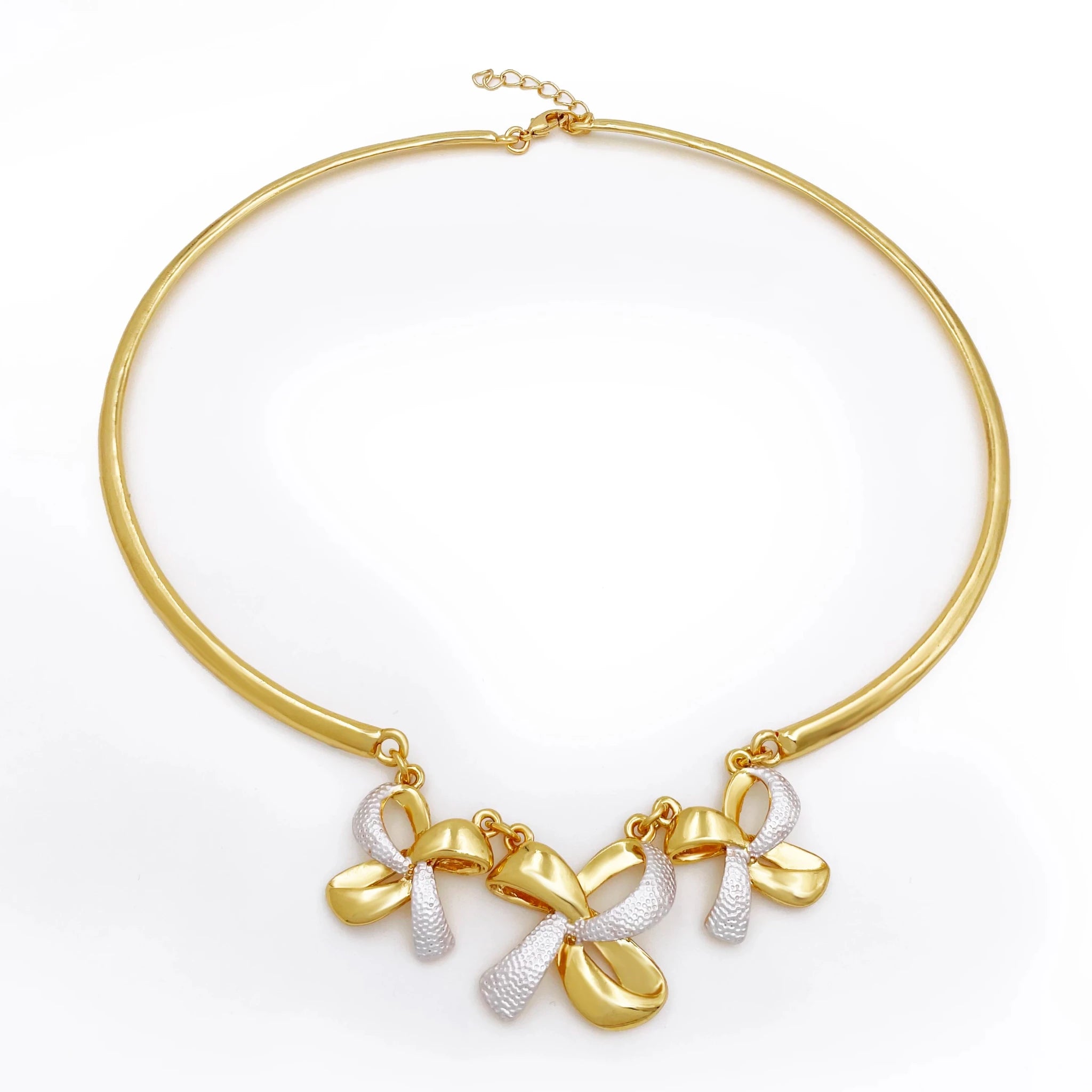 New Women Jewelry Two Tone Classic Design Necklace Set Long Drop Earrings Bracelet And Ring Full Set Jewelry Party Trending - Kenner House Emporium