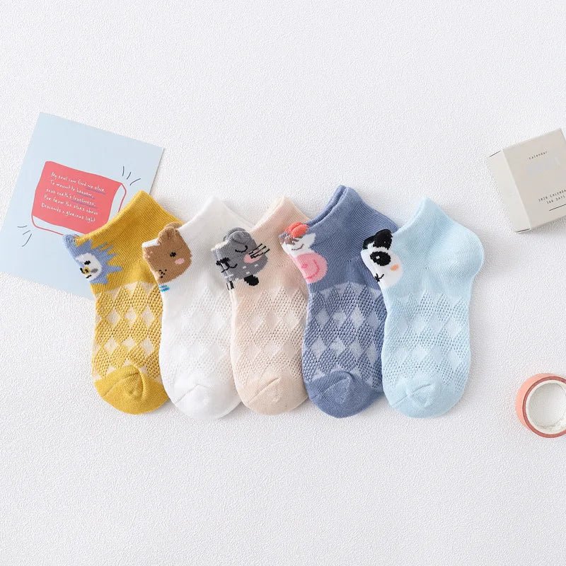 5 Pairs/lot 0 to 7 Years Spring Summer Thin Mesh Socks For Girls Boys Cute Animal Children's Thin Sock Baby Newborn Short Socks - Kenner House Emporium