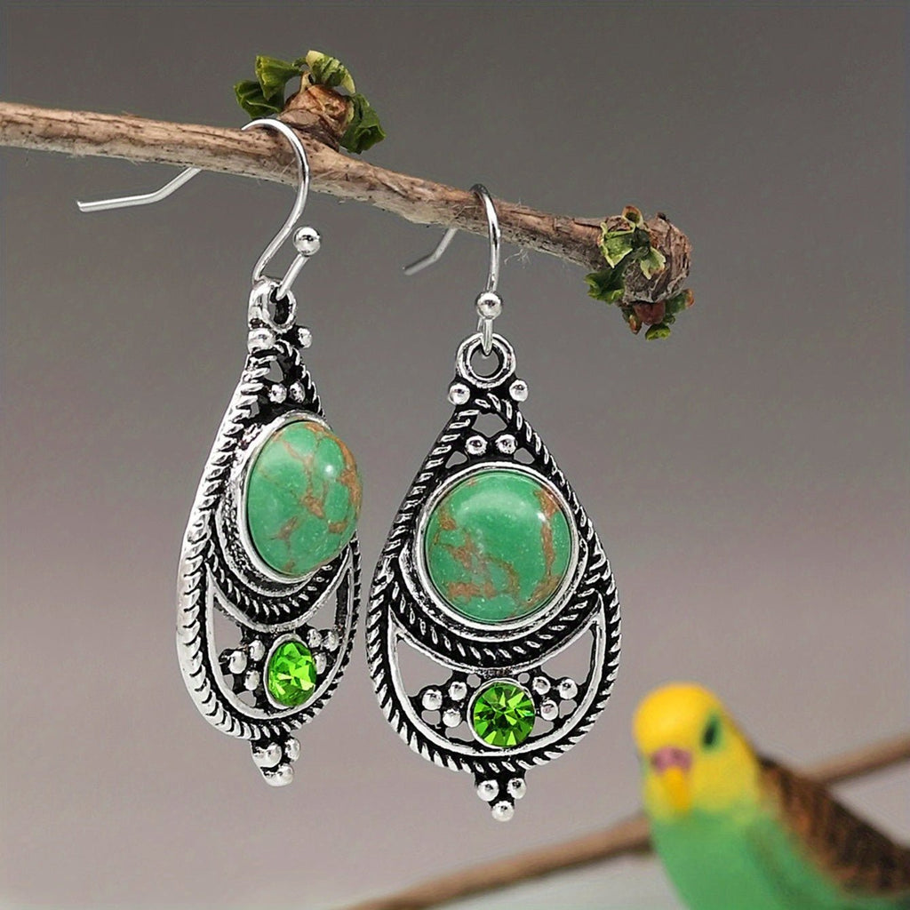 [Vintage Boho Earrings] Green Aventurine Vintage Boho Dangling Earrings | Alloy, English Style, Stainless Steel Ear Needle, for Daily Wear, Office, Street, Party, Vacation, Gift - Kenner House Emporium