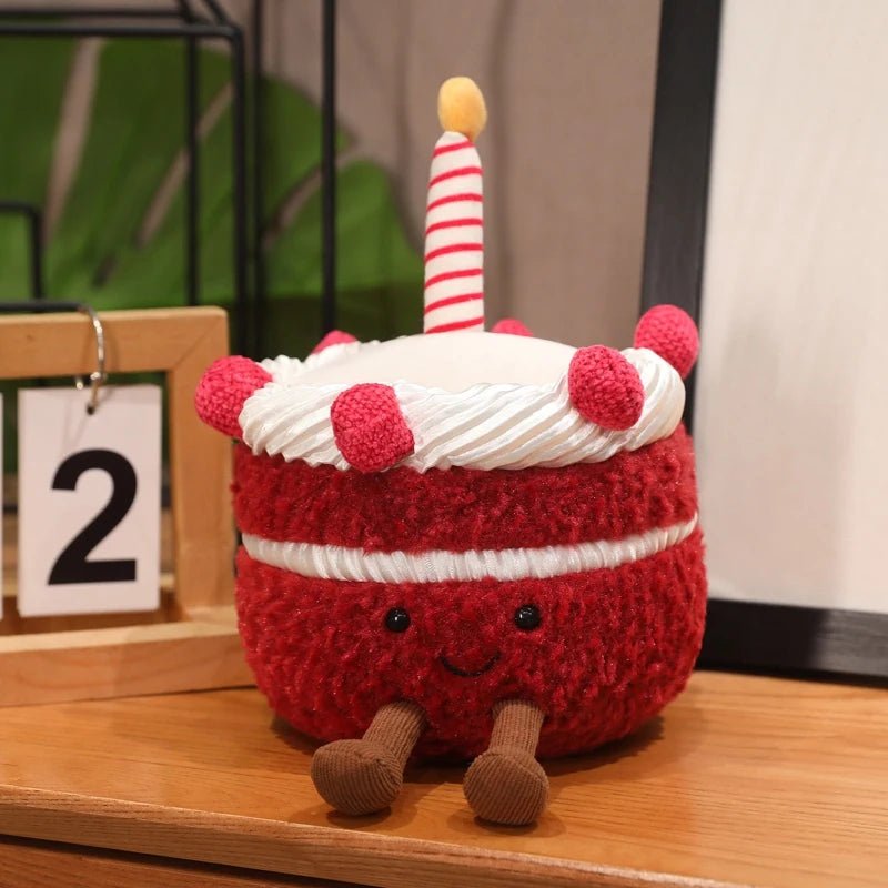 Kawaii Smile Cake Plush Toys Soft Stuffed Dessert Dolls with Candle Cherry Birthday Xmas Gift For Kids Cuddly Home Party Decor - Kenner House Emporium