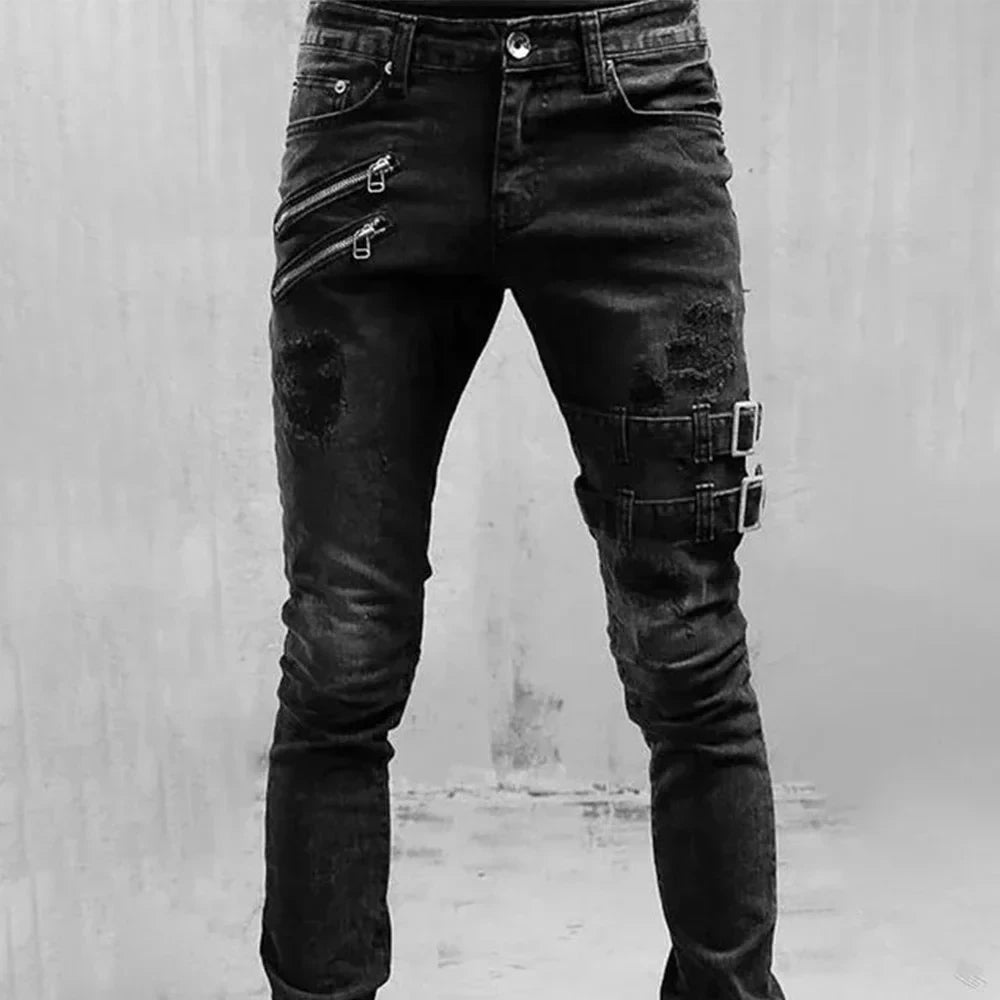 2024 Plus Size Straight Jeans Man Pants Spring Summer Boyfriend Jeans Streetwear Skinny Zips 3 Colors Cacual Long Denim Trousers - Kenner House Emporium