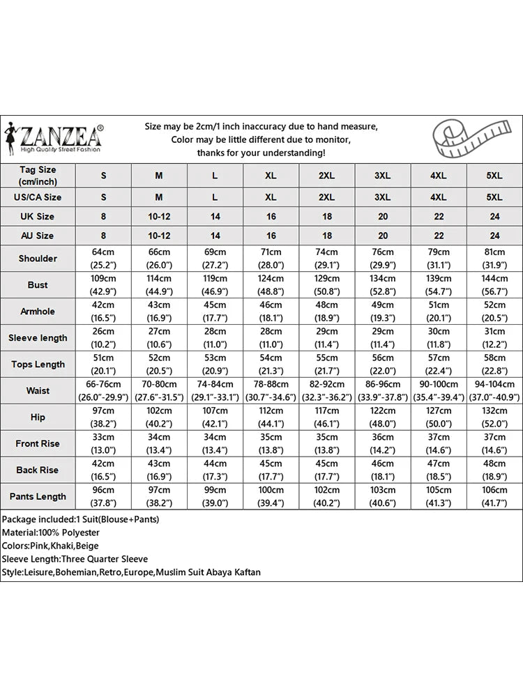 ZANZEA Spring 2pcs Outfits Women Pant Sets 3/4 Sleeve Floral Printed Blouse Loose Trousers Suits Elegant Work Tracksuit Oversize - Kenner House Emporium