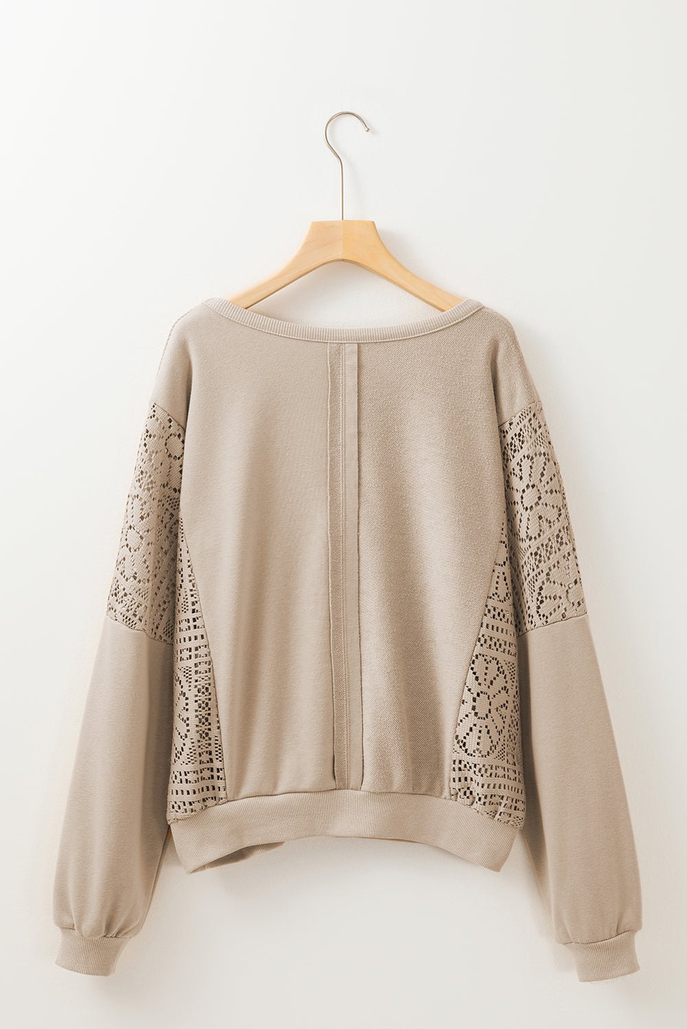 Parchment Crochet Patchwork Exposed Seam Ribbed Trim Sweatshirt - Kenner House Emporium
