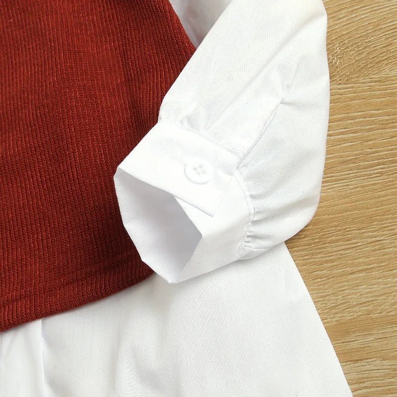 Children's Clothing sets 2 - 6 Years Long Sleeve Shirt Dress + Knitted Vest 2 Pcs Set European and American Fashion Kids Clothing - Kenner House Emporium
