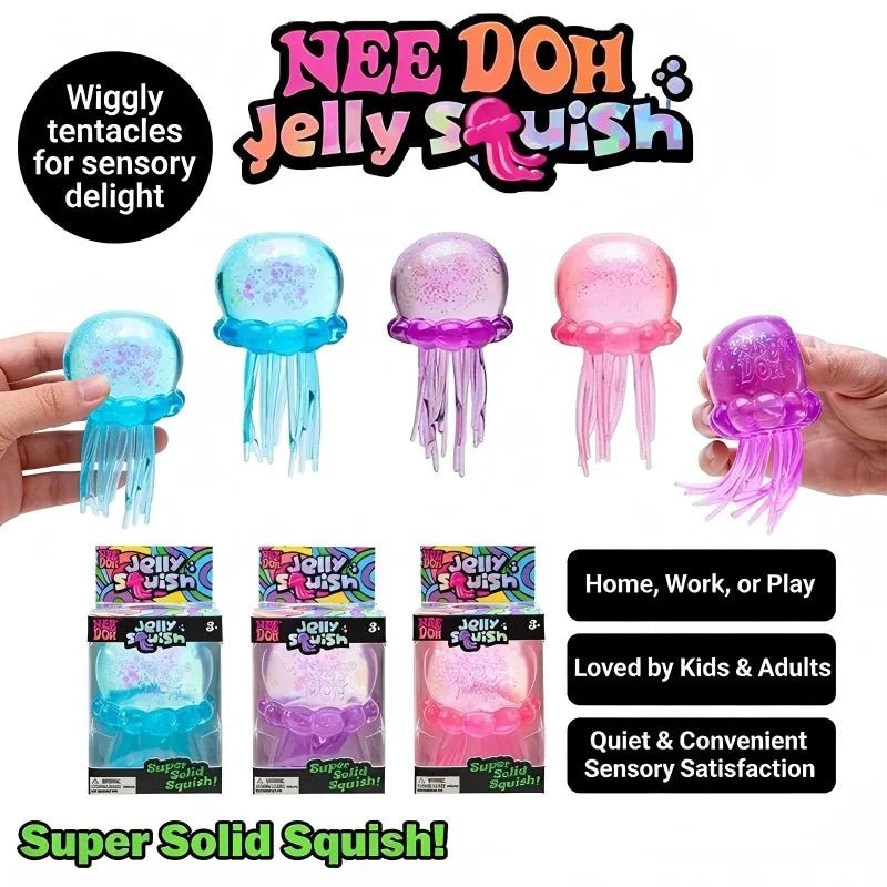 Squishy toys Nee Doh Jellyfish & Cube Squish Toy, Soft Jelly Squeeze Stress Relief Fidget Toy, Sensory NeeDoh for Kids & Adults - Kenner House Emporium