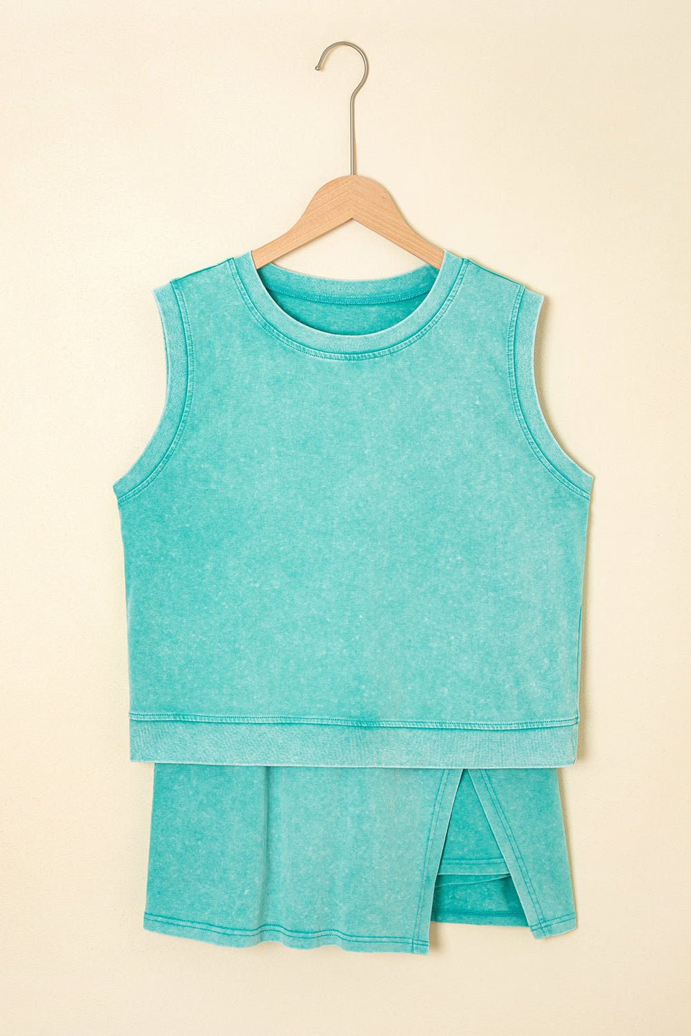 Mint Green Mineral Wash Sleeveless Top and Split Skort Set - Kenner House Emporium