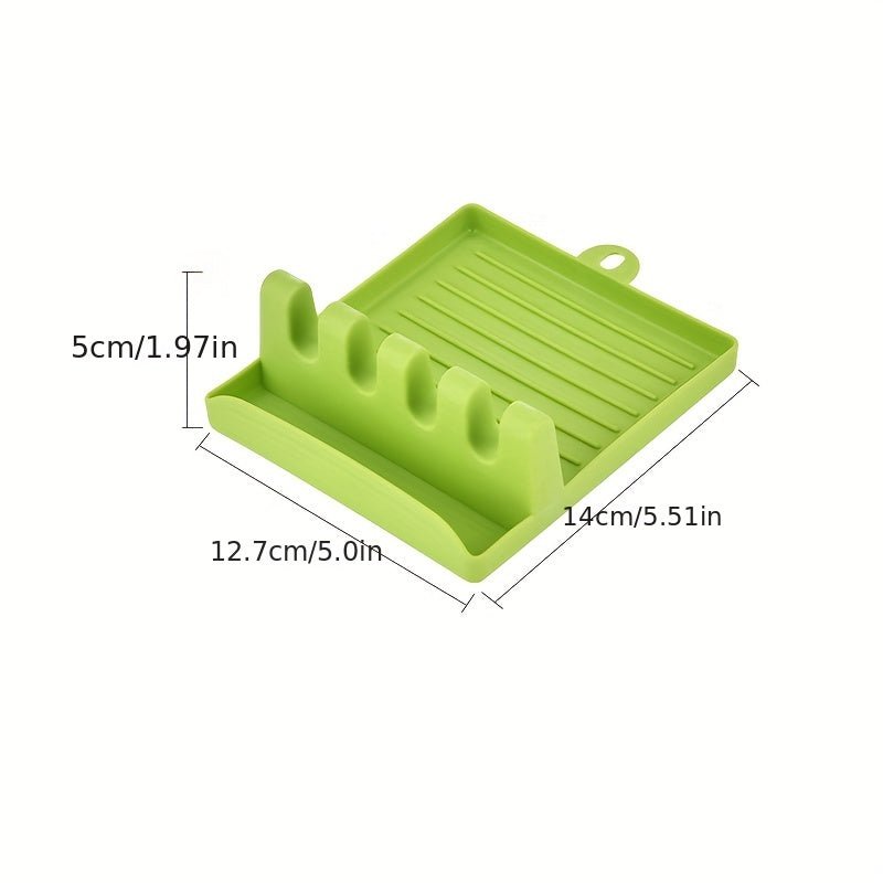 1pc White/Green Kitchen Utensil Holder with 4 Slots, Multi - Functional Stove Utensil Organizer, Smooth Plastic Easy - to - Clean Design with Hanging Hole for Drying, Raised Edge Anti - Spill Design, Suitable for Spatulas, Ladles, Ch - Kenner House Emporium