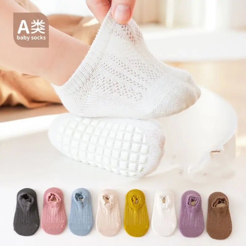 5 pairs Spring Summer Newborn Baby Socks Solid Color Infant Baby Floor Socks Soft Cotton Anti - slip Boat Socks For Girls Boys 0 - 5 - Kenner House Emporium