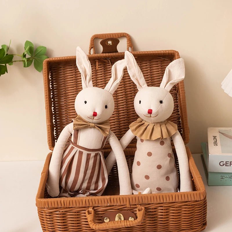 Stuffed Bunny Cloth Dress Toys Smoothing Toy for Infant Cuddling sleep doll for Girls Handmade Diversity Brown Rabbit Plushie - Kenner House Emporium