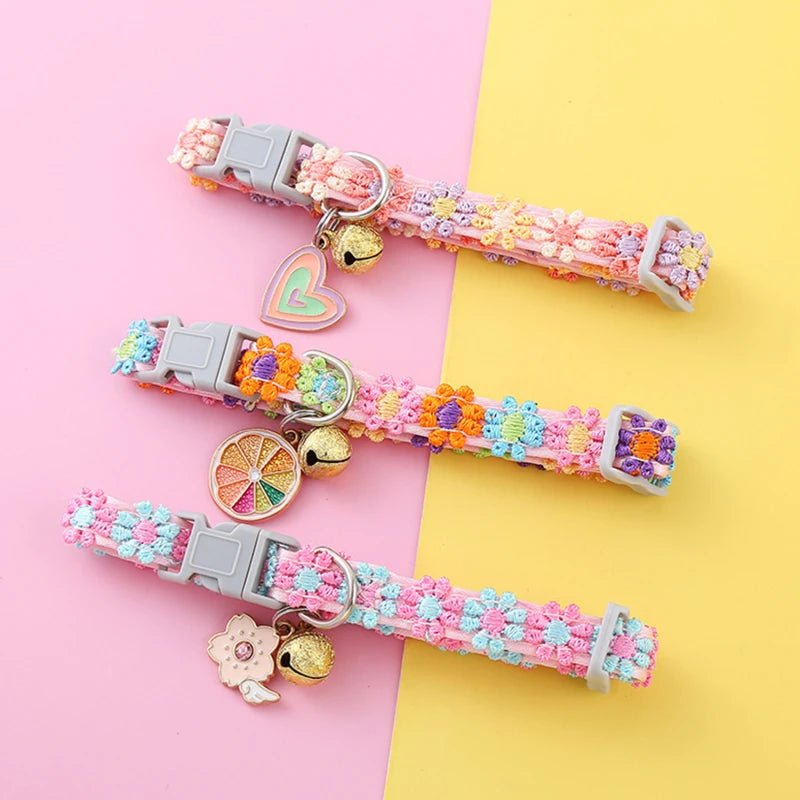 Pet Collar With Bell Cartoon Footprint Colorful Dog Puppy Kitten Collar Adjustable Safety Bell Ring Necklace Pet Accessories - Kenner House Emporium