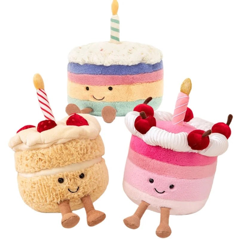 Kawaii Smile Cake Plush Toys Soft Stuffed Dessert Dolls with Candle Cherry Birthday Xmas Gift For Kids Cuddly Home Party Decor - Kenner House Emporium