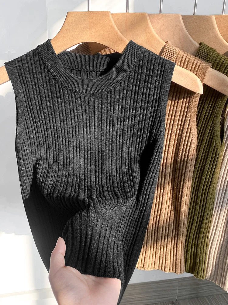 Summer Spring Tank Top Women Sleeveless Knitted T-Shirts Female Elastic Slim Casual Vests Crop Tops Waistcoat Pullover Shirts - Kenner House Emporium