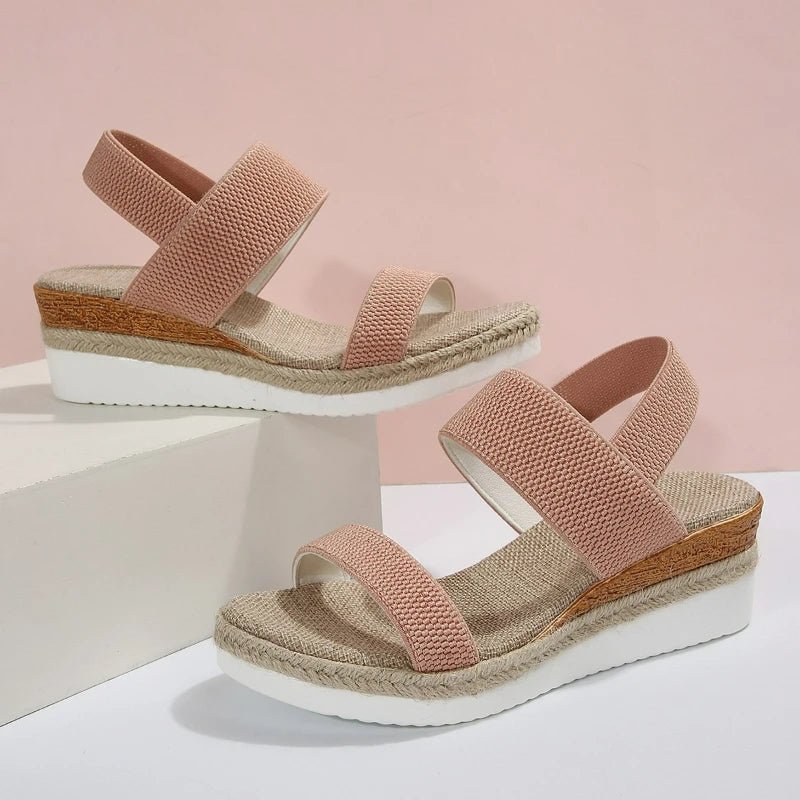 Women's Sandals Wedge Platform Shoes Open Toe Solid Color Beach Shoes Hot Sale Non - slip Sandals Slip on Elastic Fabric Sandals - Kenner House Emporium