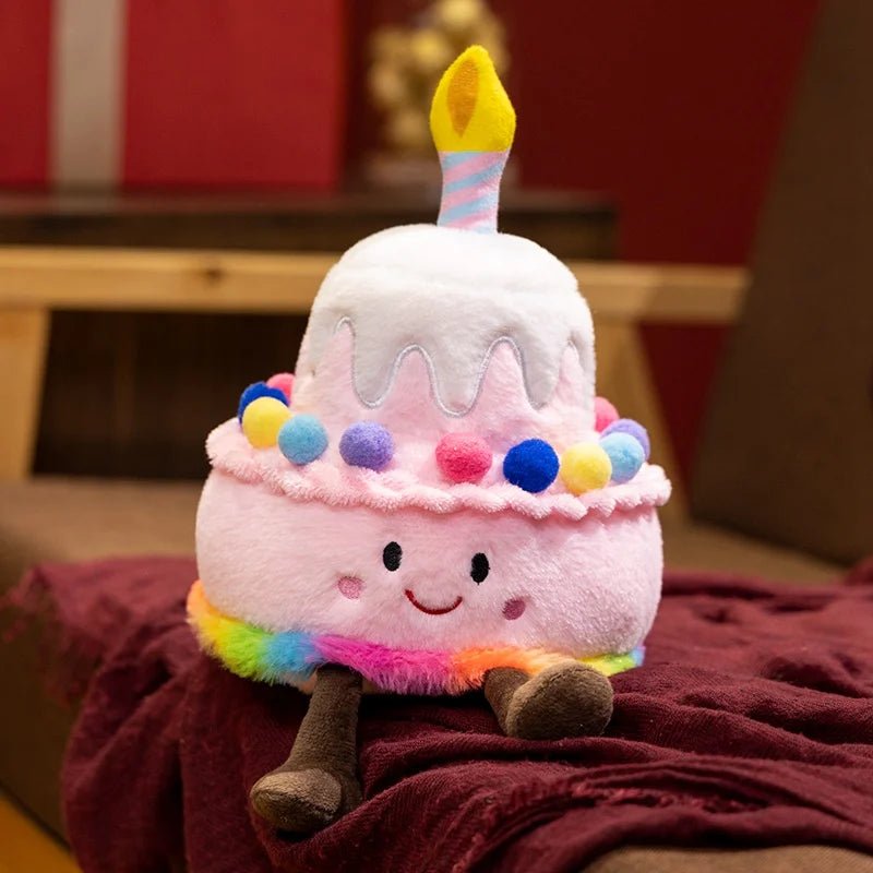 Cartoon Anime Kawaii Pink Rainbow Strawberry Cotton Candy Cake Plush Toy Cute Happy Birthday Cake Dolls Children's Handmade Gift - Kenner House Emporium
