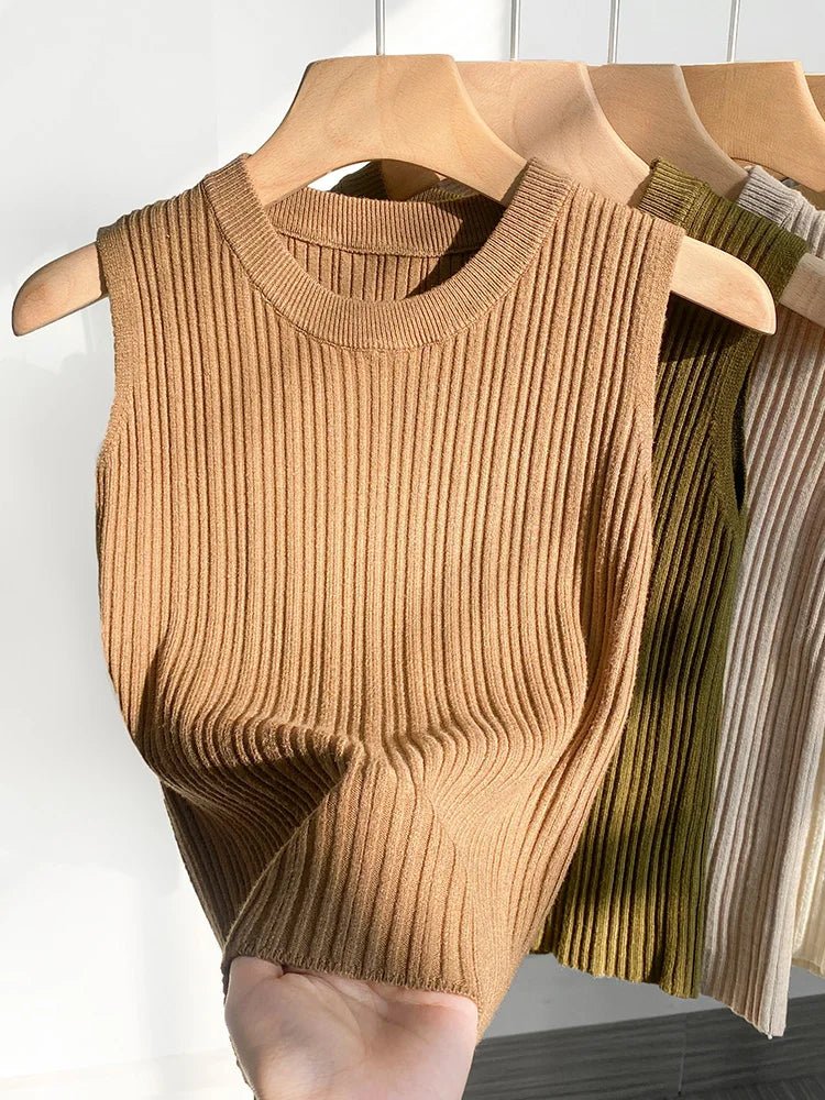 Summer Spring Tank Top Women Sleeveless Knitted T-Shirts Female Elastic Slim Casual Vests Crop Tops Waistcoat Pullover Shirts - Kenner House Emporium