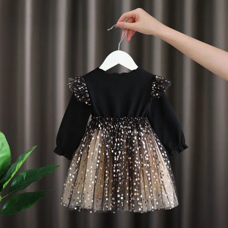 1 to 7 Years 2023 New Baby Dress Spring and Summer New Korean Girl Cotton Tutu Skirt Star Net Gauze Princess Dress - Kenner House Emporium
