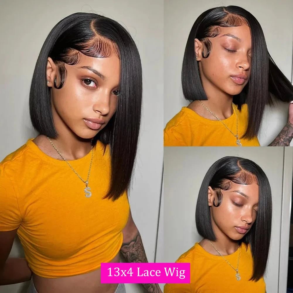 Bob Wig Human Hair 13x4 Hd Lace Front Human Hair Wigs For Black Women Glueless Lace Front Wigs Pre Plucked Pre Cut Straight Bob - Kenner House Emporium