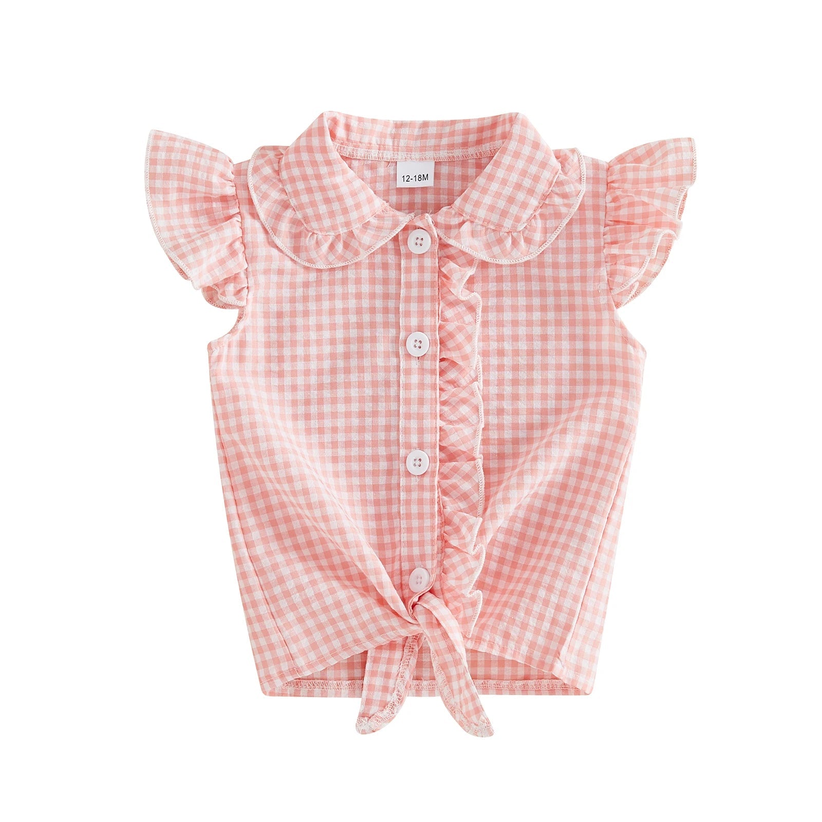 Toddler Clothes Baby Girl Summer Shirts Cute Plaid Solid Color Flying Sleeve Button Down Tops Children's Clothing - Kenner House Emporium