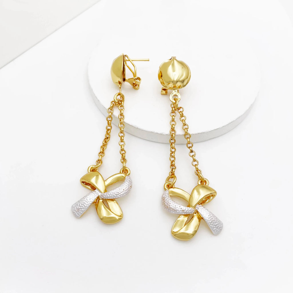 New Women Jewelry Two Tone Classic Design Necklace Set Long Drop Earrings Bracelet And Ring Full Set Jewelry Party Trending - Kenner House Emporium