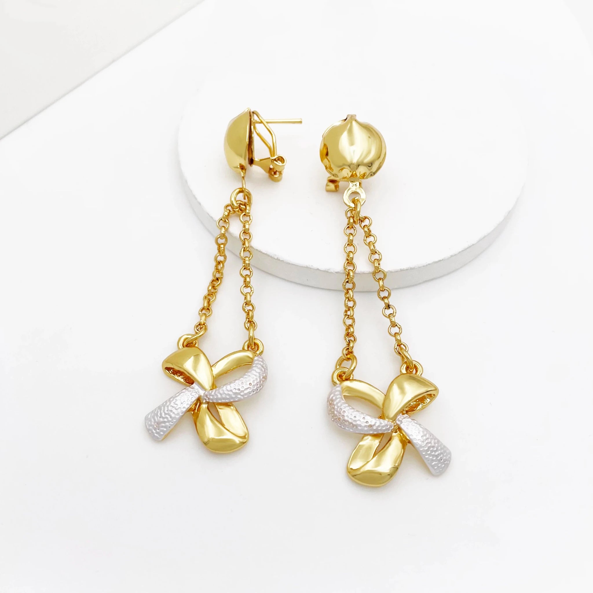 New Women Jewelry Two Tone Classic Design Necklace Set Long Drop Earrings Bracelet And Ring Full Set Jewelry Party Trending - Kenner House Emporium