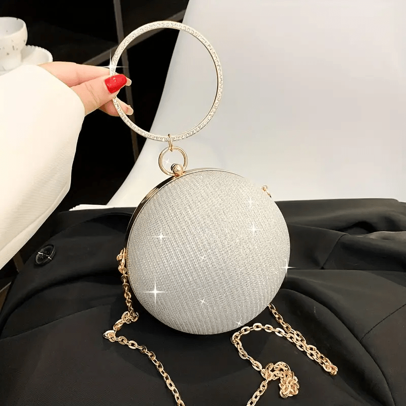 Light Luxury Spherical Bag Fashionable Versatile Round Ball Handbag, Shiny Evening Clutch, Women'S Classic Party Tote for Carnival Music Festival - Kenner House Emporium