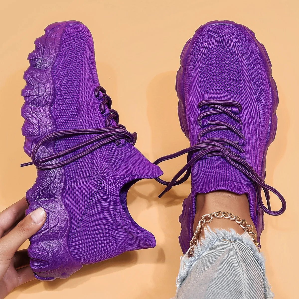 Spring Pink Sneakers Woman Shoes Casual Breathable Mesh Sneakers for Women Platform Slip - on Knitted Socks Sneakers Ladies - Kenner House Emporium