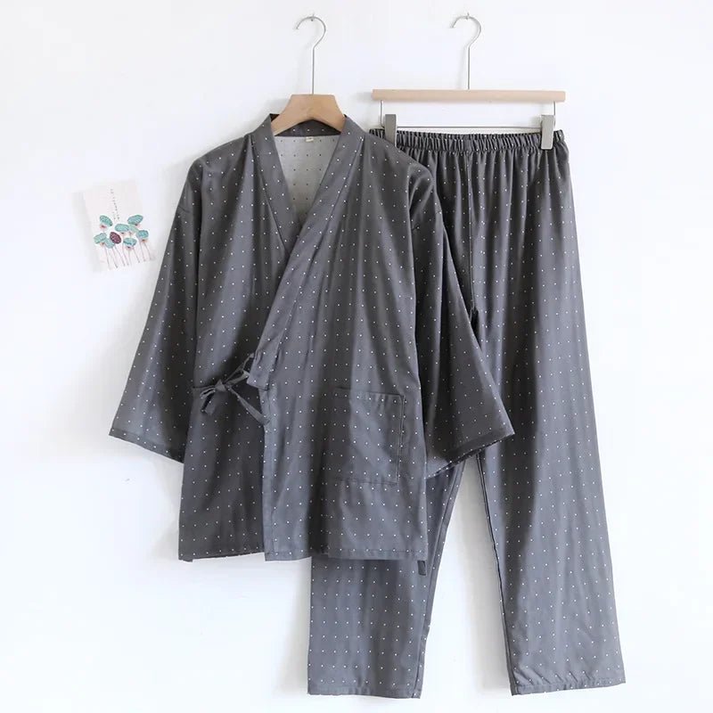 Kimono Robes Pajamas Set for Spring Autumn and Summer Thin Men's Cotton Loose Fit Large Size Half Sleeve Sleepwear Set - Kenner House Emporium