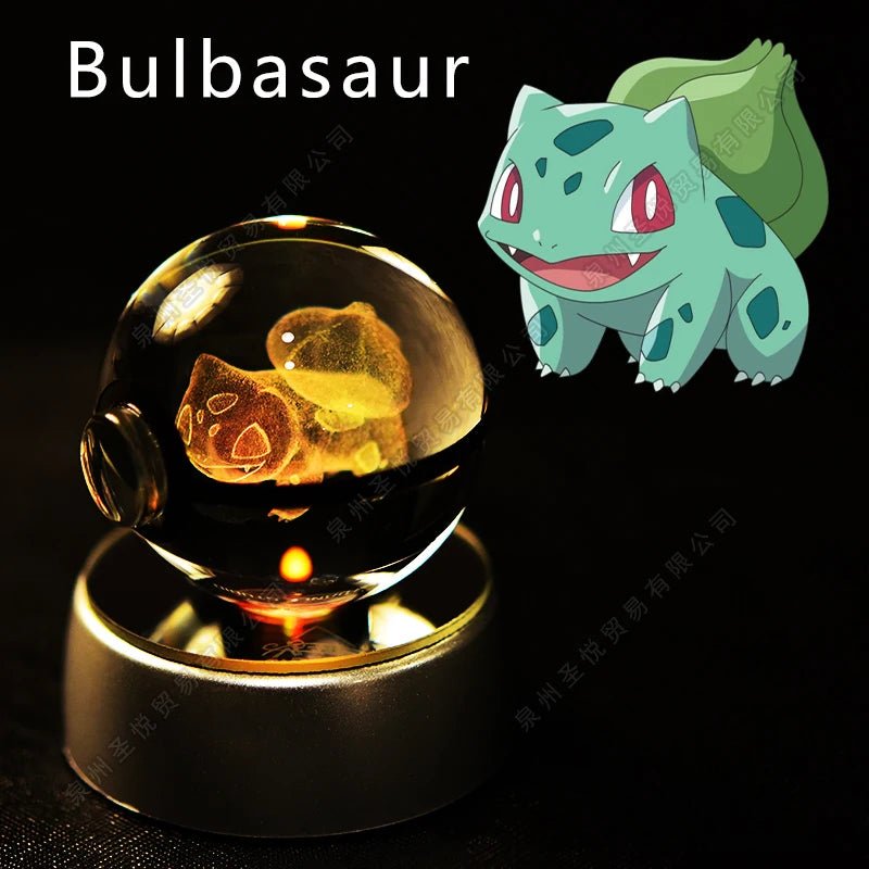Pokemon Crystal Ball 3D Pikachu Gengar Mewtwo Night Light Lamp Pokeball 3D Glass Pokemon Crystal Ball Statue Kids Birthday Gift - Kenner House Emporium
