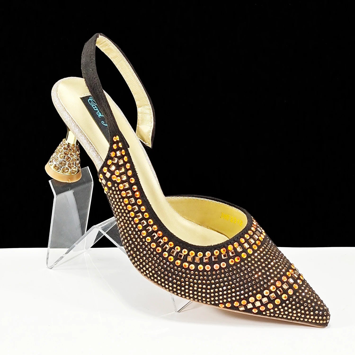 QSGFC New Italian Pumps and Bag To Party 2024 INS Style Pointed - Toe Rhinestone Elegant High Heels Champagne Wedge for Women - Kenner House Emporium