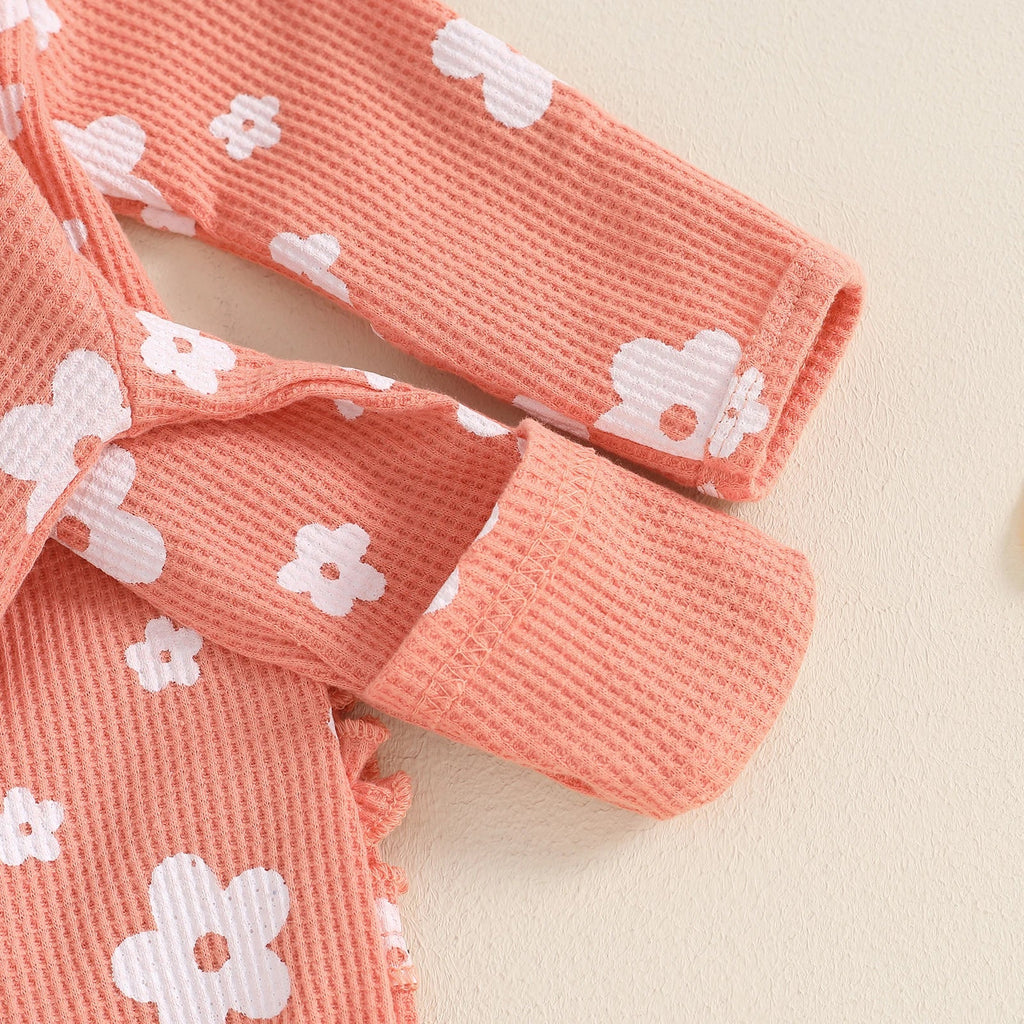 Toddler Baby Girls Floral Footies Jumpsuit and Headband Children Cotton Long Sleeve Frills Zipped Autumn Spring Kids Clothes - Kenner House Emporium
