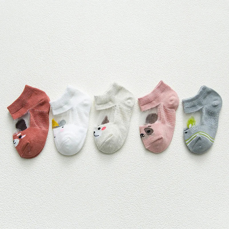 5 Pairs/lot 0 to 7 Years Spring Summer Thin Mesh Socks For Girls Boys Cute Animal Children's Thin Sock Baby Newborn Short Socks - Kenner House Emporium