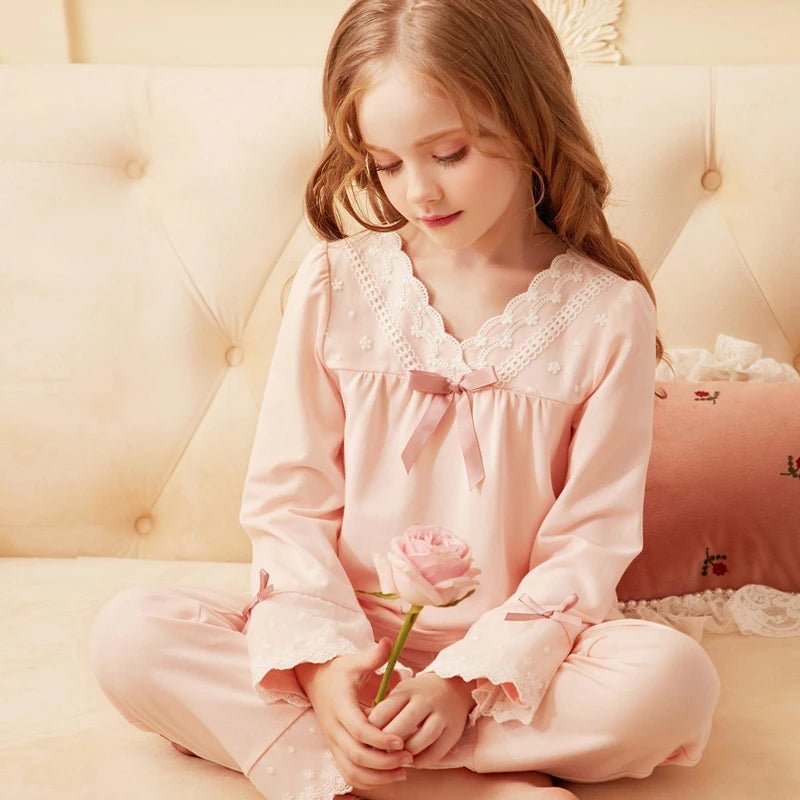 Girls' Pajamas Cotton Princess Style Suit Spring Autumn Long - Sleeved T-Shirt Trousers Cute Baby Home Service Clothes Tops+Pants - Kenner House Emporium