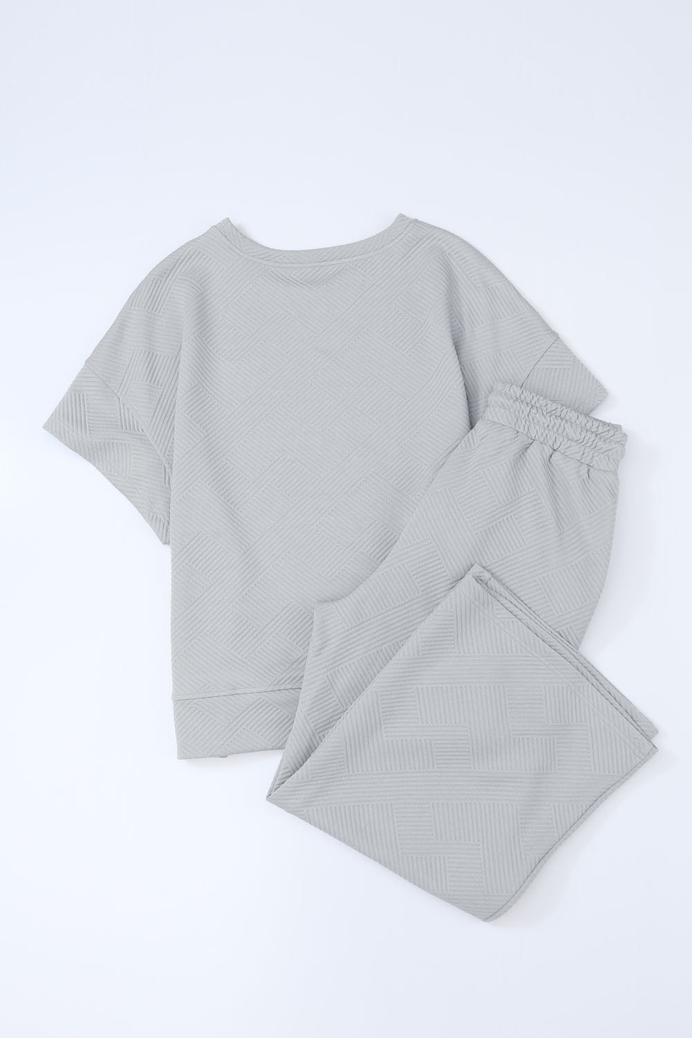 Gray Textured Loose Fit T Shirt & Drawstring Pants Set - Kenner House Emporium