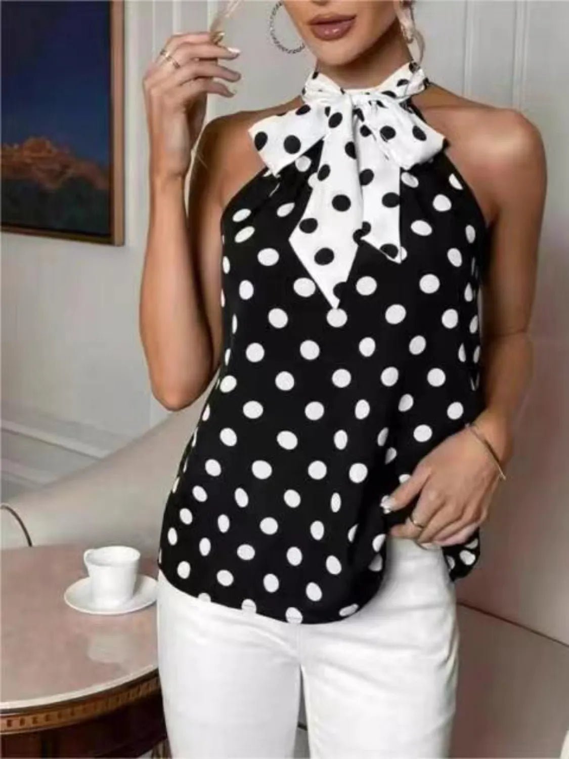 Polka Dot Tie Front Cami - Kenner House Emporium