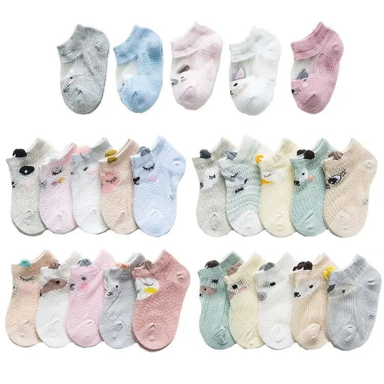 5 Pairs/lot 0 to 7 Years Spring Summer Thin Mesh Socks For Girls Boys Cute Animal Children's Thin Sock Baby Newborn Short Socks - Kenner House Emporium