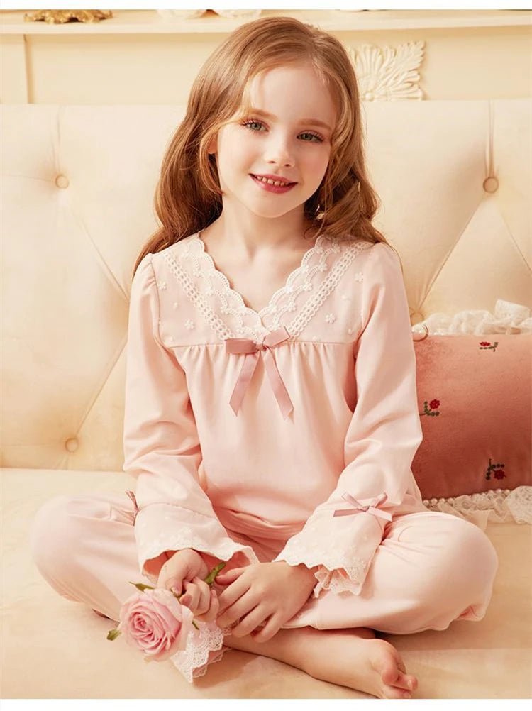 Girls' Pajamas Cotton Princess Style Suit Spring Autumn Long - Sleeved T-Shirt Trousers Cute Baby Home Service Clothes Tops+Pants - Kenner House Emporium