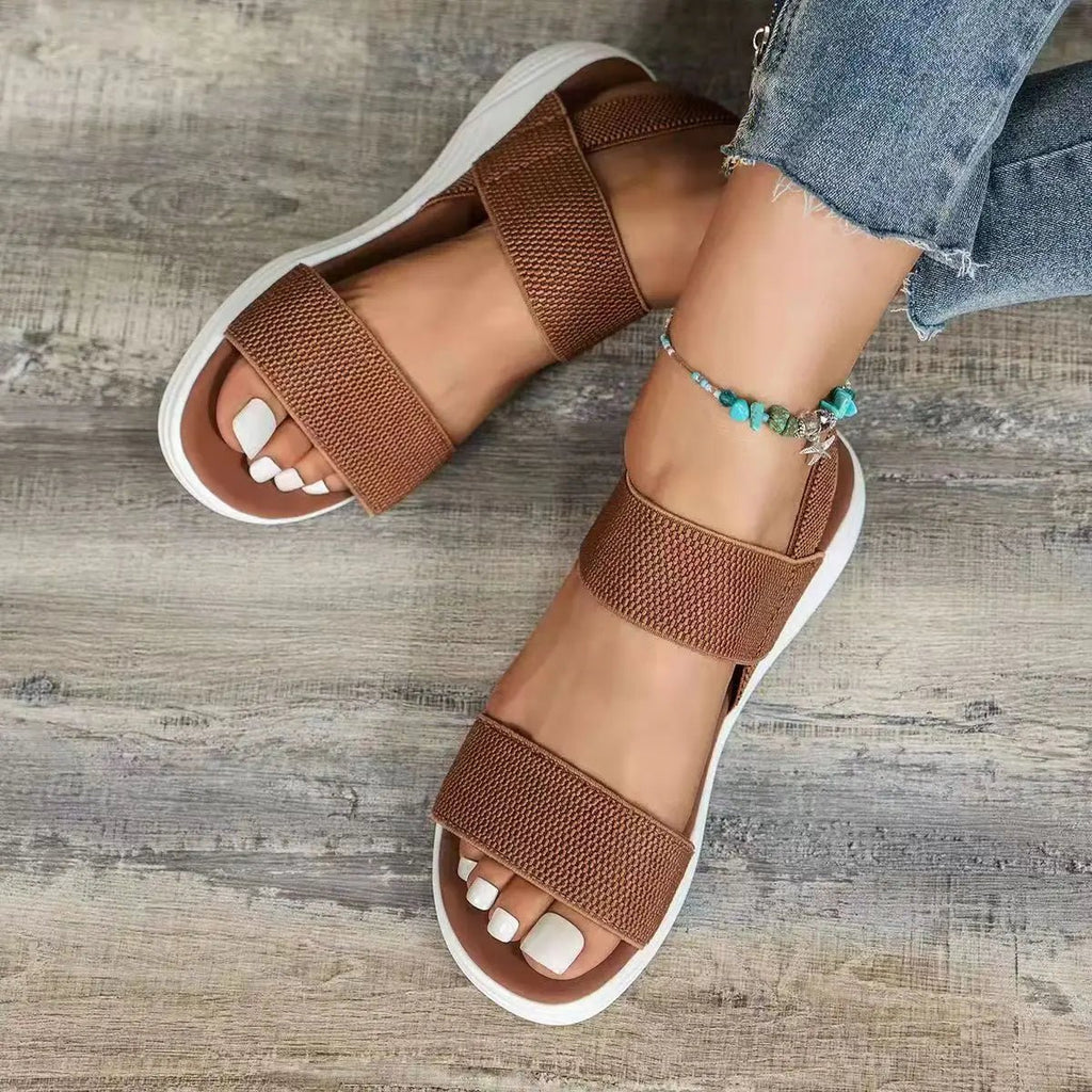 Sandals Elegant Low Heel Women's Orthopedic Shoes Women's Open Toe 2023 Solid Color New Large 25 - 45 Flat Thick Heel Casual Shoes - Kenner House Emporium