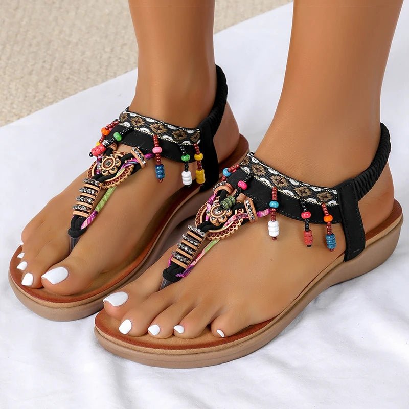 Women's Sandals Women Low Heels Flat Sandals Summer 2025 Bead String Flip Flops Woman Shoes Summer Footwear Sandalias De Mujer - Kenner House Emporium