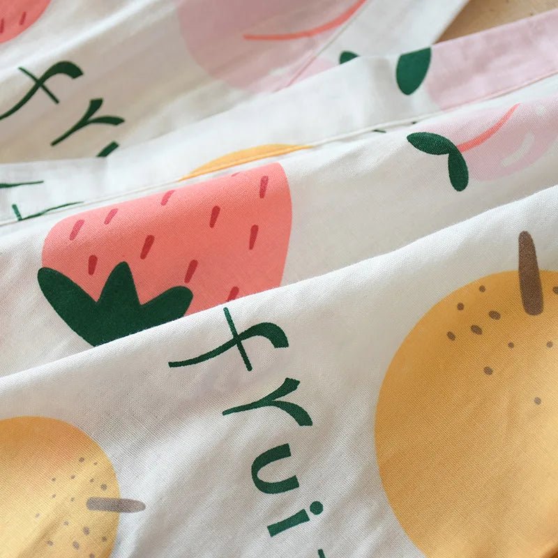 2023 Japanese - style kimono pajamas set seven - sleeve female spring and autumn 100% cotton gauze home clothes cute sweet 2 - piece - Kenner House Emporium