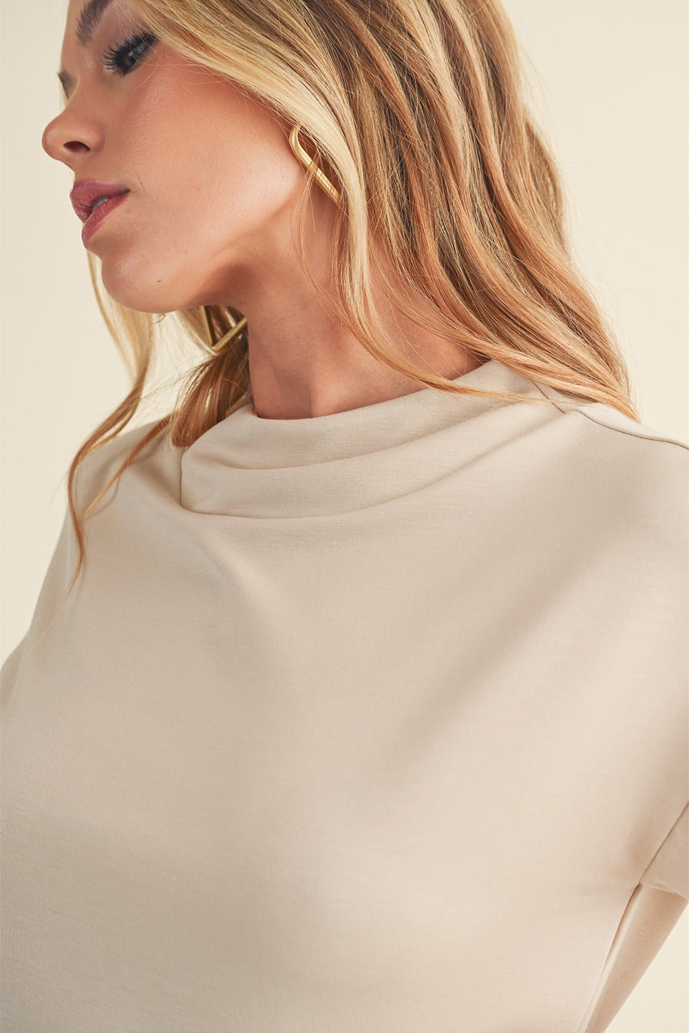 Oatmeal Solid Color Short Sleeve Zip Back Blouse - Kenner House Emporium