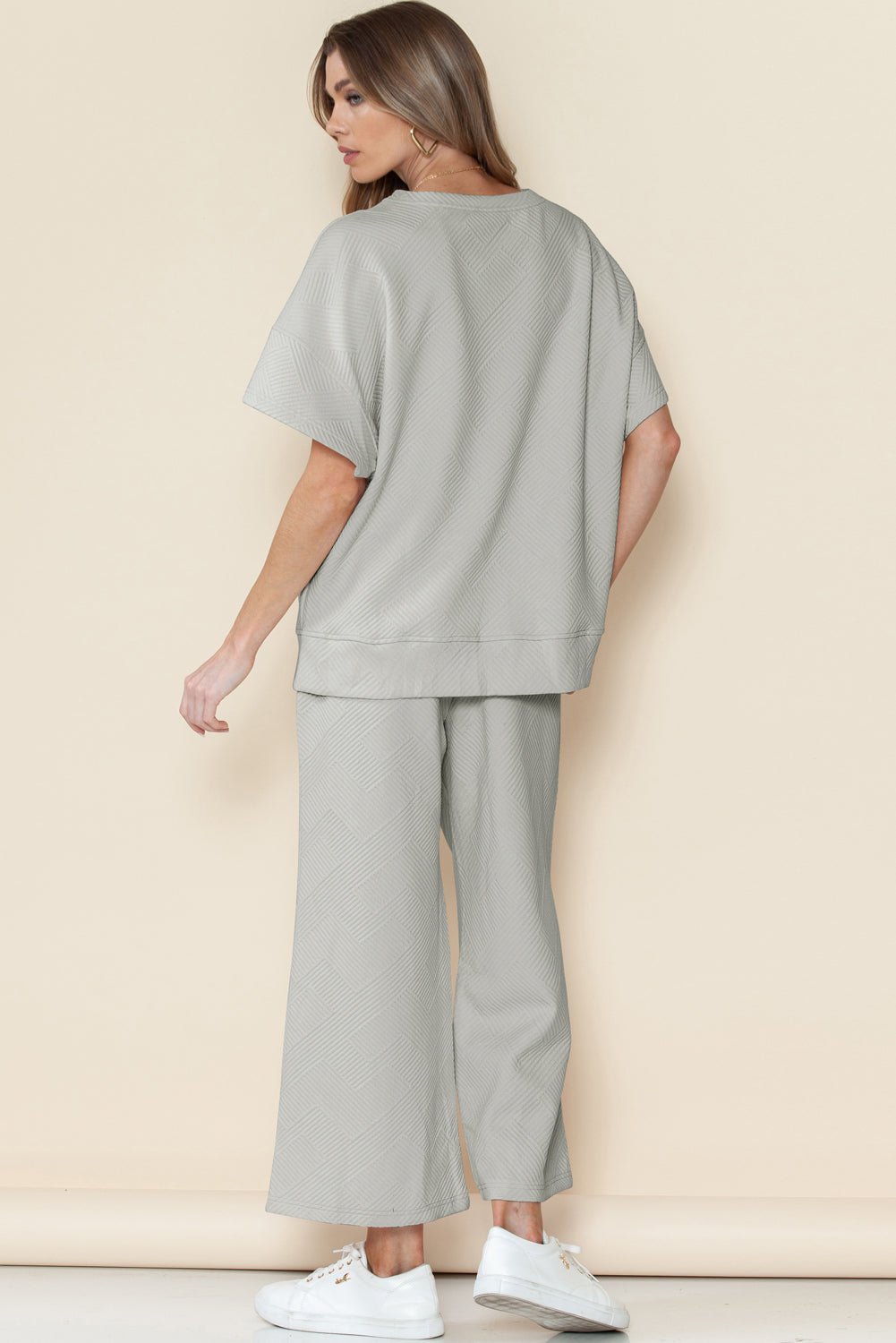 Gray Textured Loose Fit T Shirt & Drawstring Pants Set - Kenner House Emporium