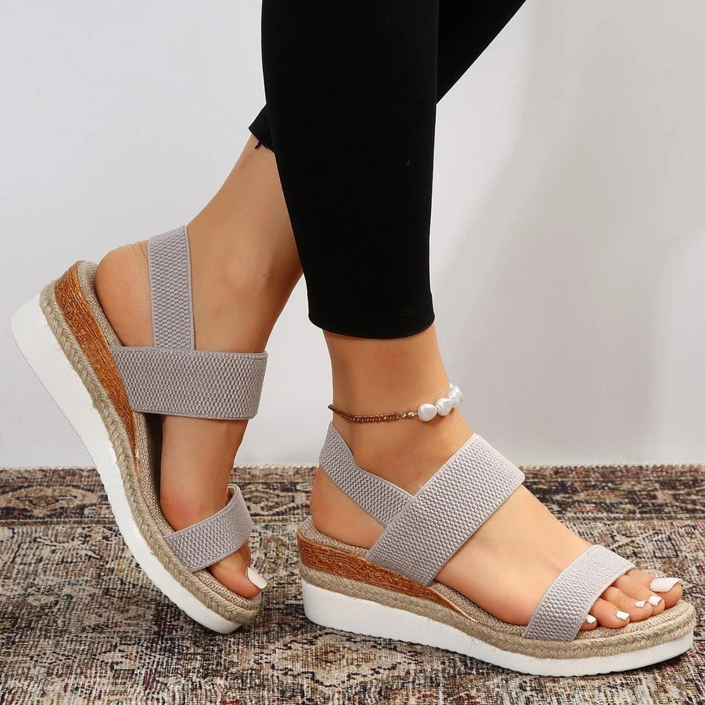 Women's Sandals Wedge Platform Shoes Open Toe Solid Color Beach Shoes Hot Sale Non - slip Sandals Slip on Elastic Fabric Sandals - Kenner House Emporium