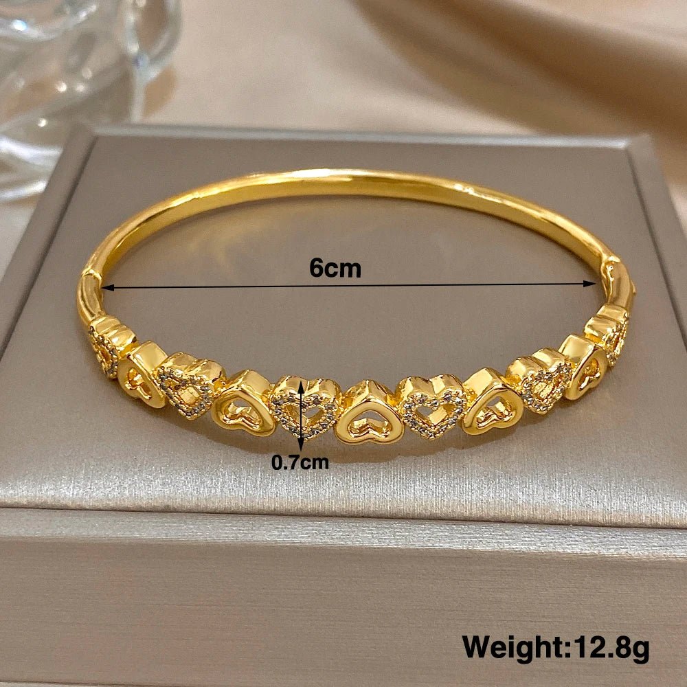 Freetry Classic Zircon Hollow Out Heart Bangle for Women Plated Spring Bangle Cuff Bracelet Female Jewelry Gift Hand Decoration - Kenner House Emporium