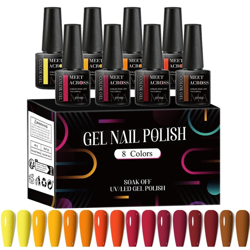 MEET ACROSS 8Pcs/Set Fluorescent Gel Nail Polish Summer Spring Colorful Laser Glitter Nail Art Gel Varnish Manicure For Nails - Kenner House Emporium