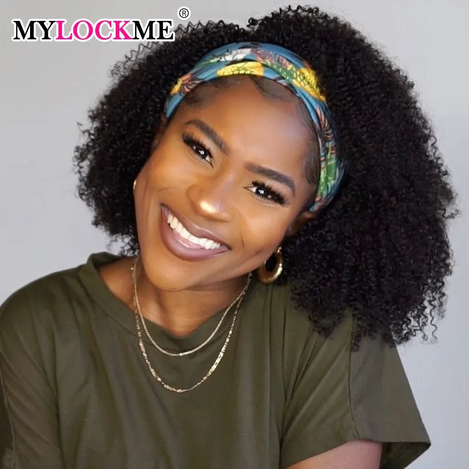 Headband Wig Human Hair Kinky Curly MYLOCKME No Glue Full Machine Made Brazilian Remy Human Hair Wigs For Women 180% Density - Kenner House Emporium