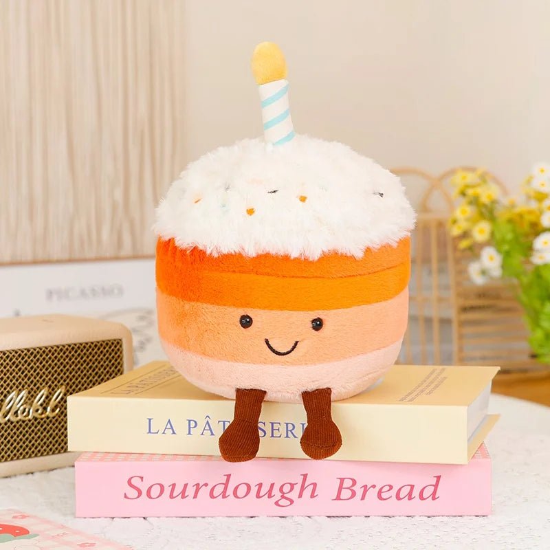 Kawaii Smile Cake Plush Toys Soft Stuffed Dessert Dolls with Candle Cherry Birthday Xmas Gift For Kids Cuddly Home Party Decor - Kenner House Emporium